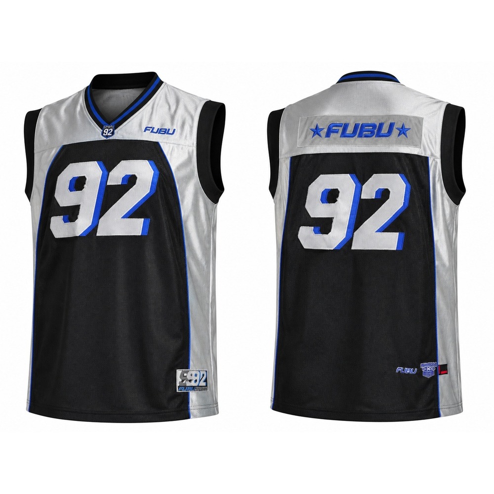 Vintage FUBU All Stars 92 Basketball Jersey Mens XL Silver Black Mesh Streetwear